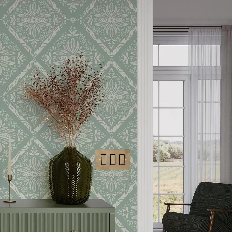 Fototapet Turkos och beige geometriskt mönster med lockar a00466