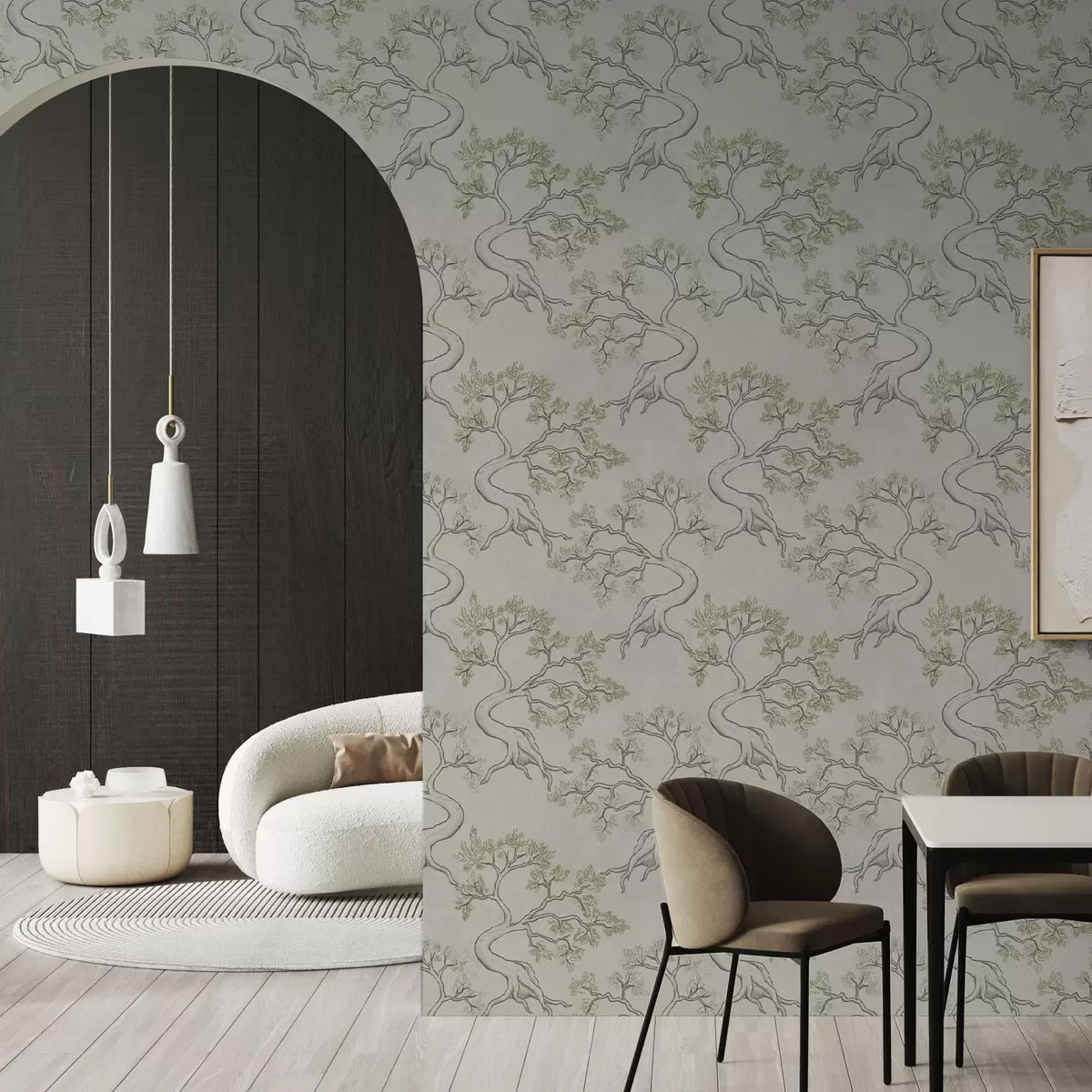 Bakgrund Monokroma träd med snyggt böjda stammar a00468