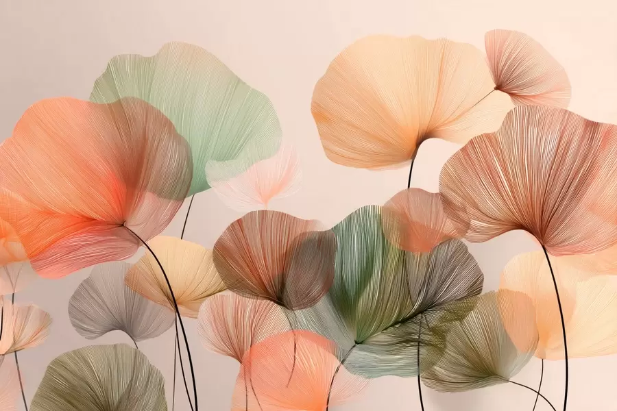 Fototapet flerfärgade ginkgoblad med vener w04305