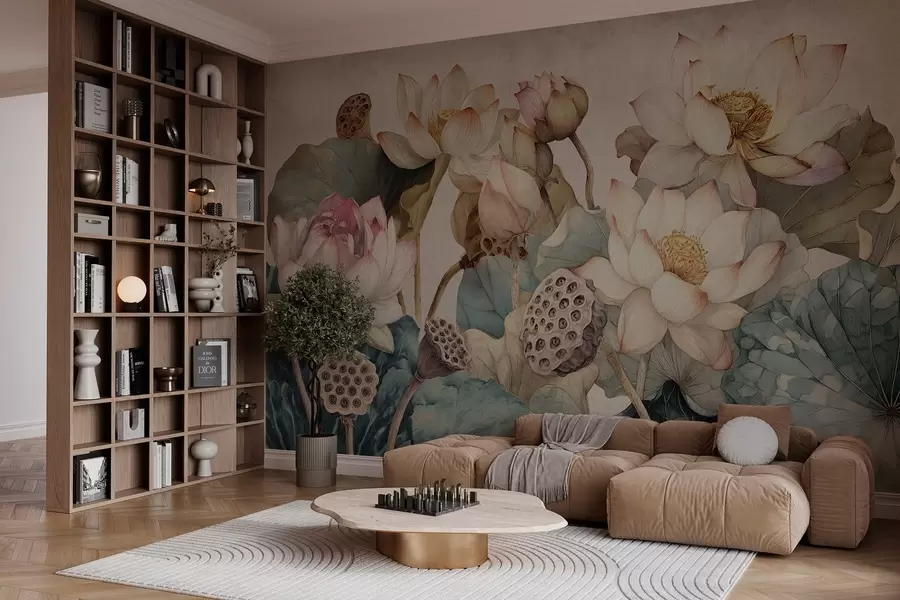 Fototapet stora texturerade näckrosor w04309