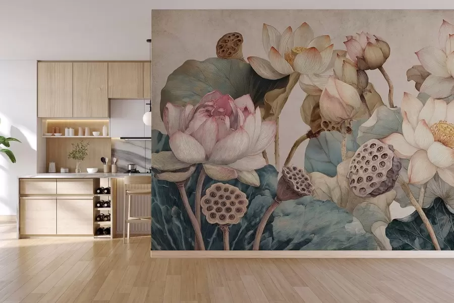 Fototapet stora texturerade näckrosor w04309