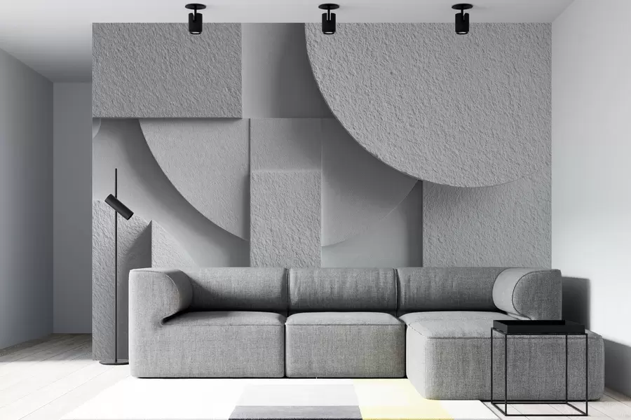 Fototapet Abstrakt komposition med vita tredimensionella geometriska former w04395v1