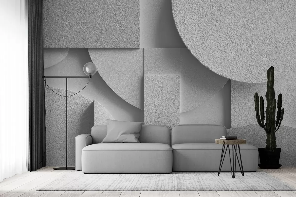 Fototapet Abstrakt komposition med vita tredimensionella geometriska former w04395v1