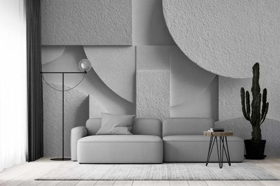 Fototapet Abstrakt komposition med vita tredimensionella geometriska former w04395v1