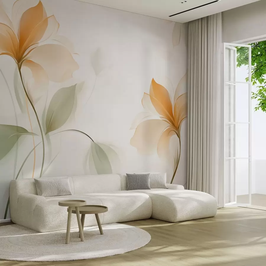 Fototapet Transparenta blommor med en rik orange mitt w04397v1