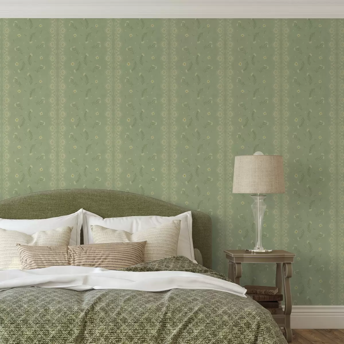 Bakgrund Grön bakgrund med prästkragar och spetskant a00291