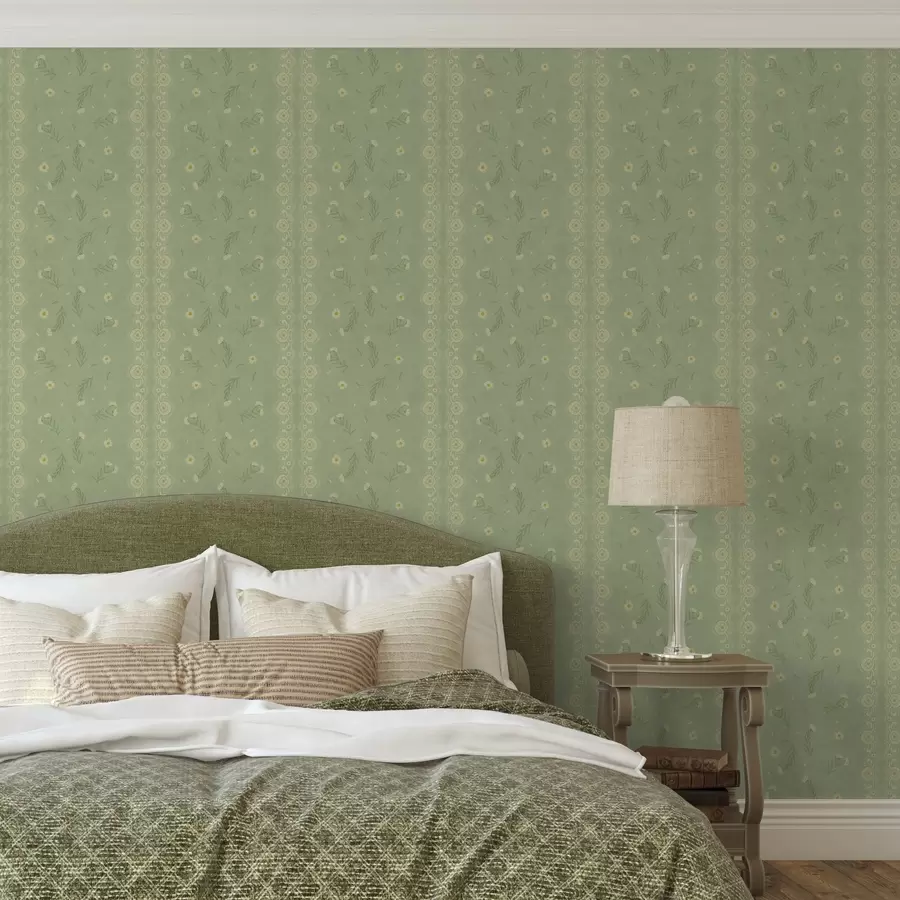 Fototapet Grön bakgrund med prästkragar och spetskant a00291