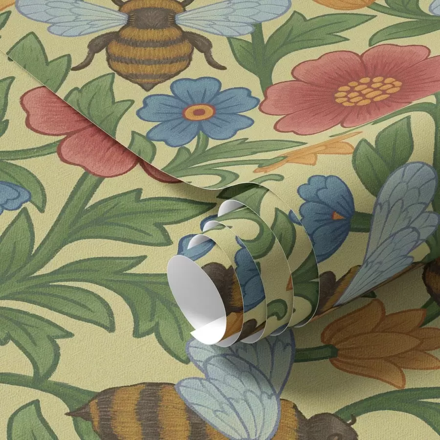 Fototapet Ljusa blommor med stora bin a00315