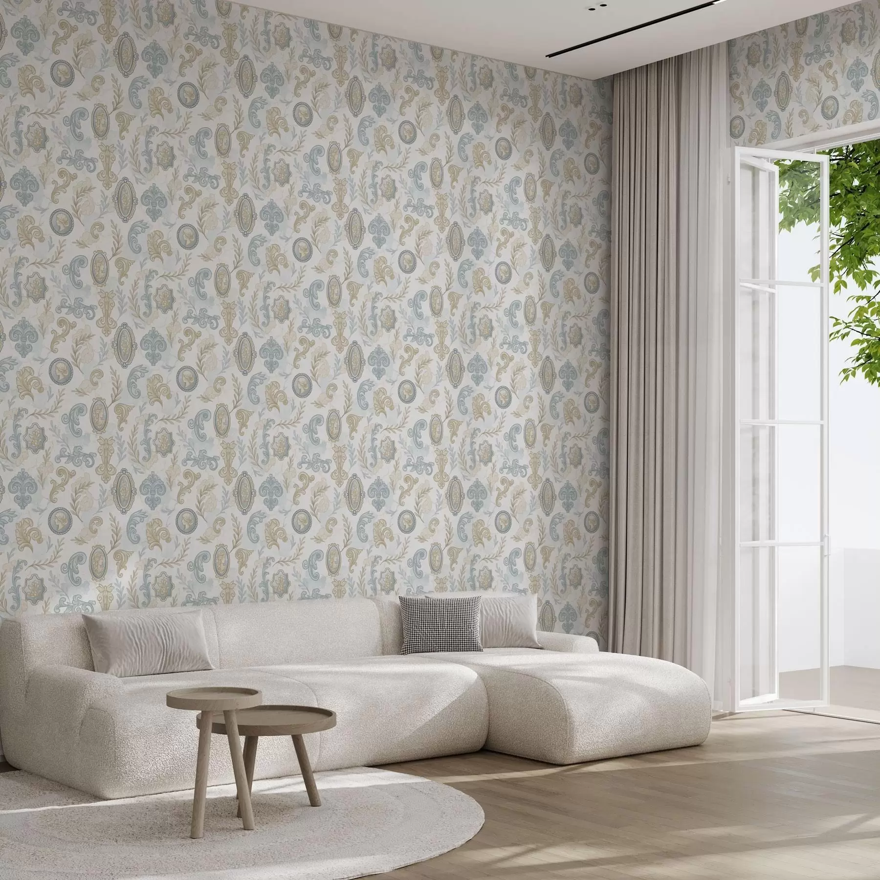 Fototapet Klassisk prydnad med medaljonger och mönster a00319