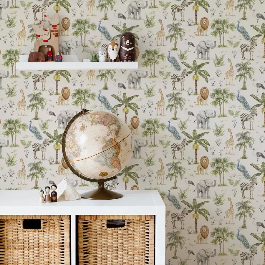 Fototapet Afrikanska djur bland palmer och exotiska växter a00321