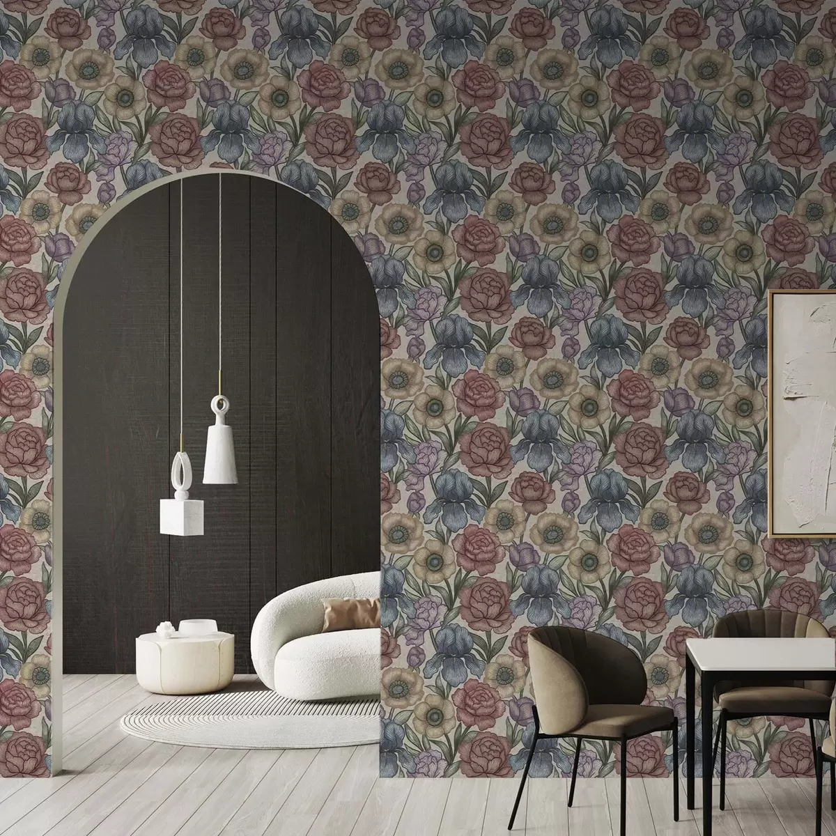 Bakgrund Stora blomsterillustrationer med irisar och pioner a00325