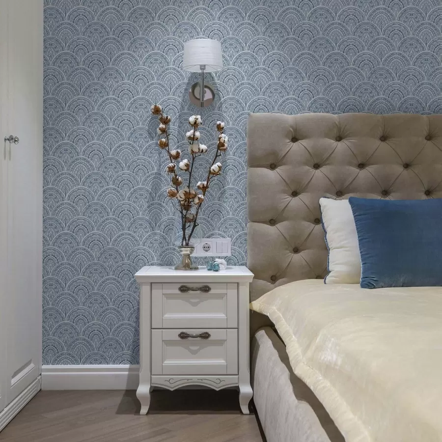 Fototapet Blå prydnad med bågar och mönster a00332