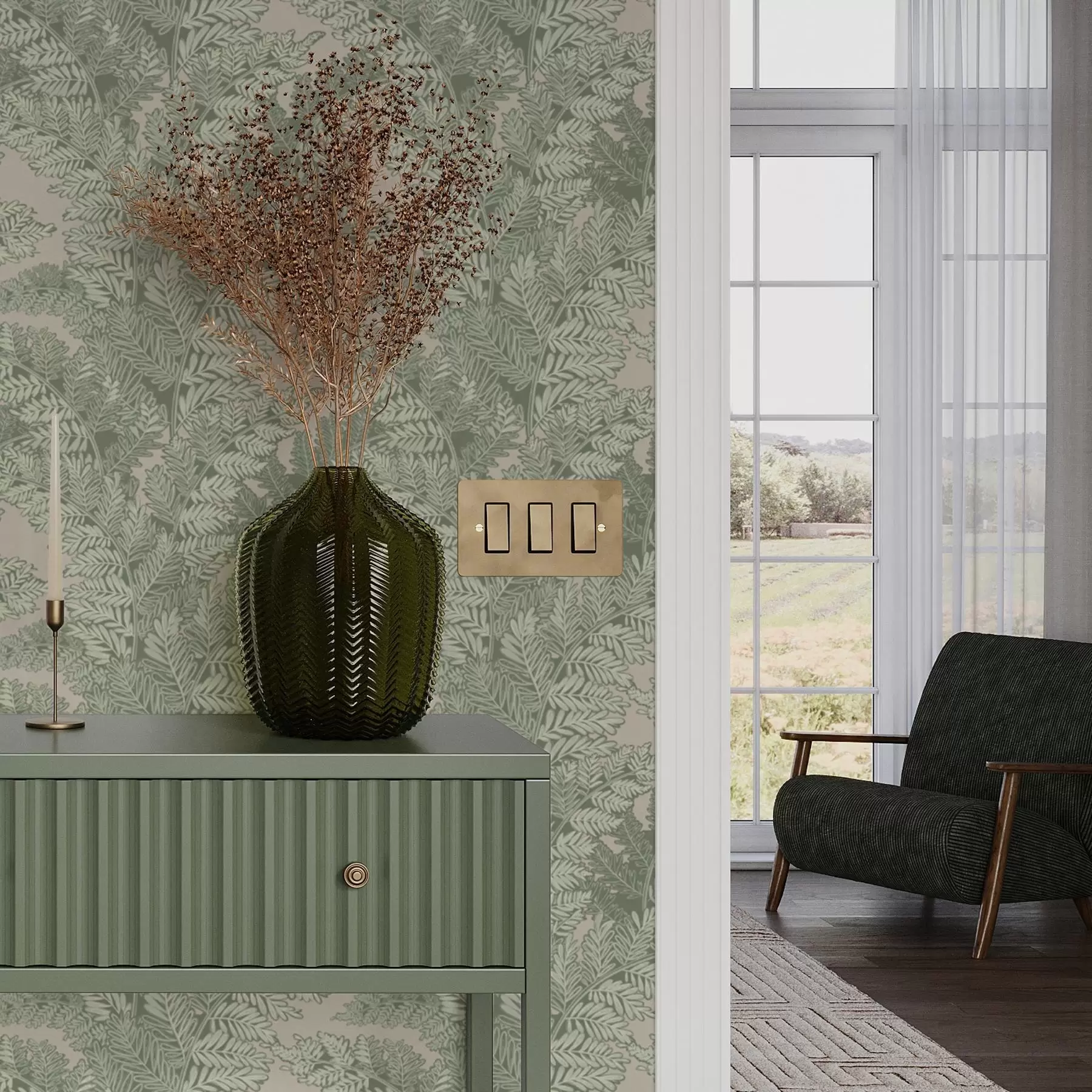 Fototapet Grönt mönster med ormbunksblad a00345