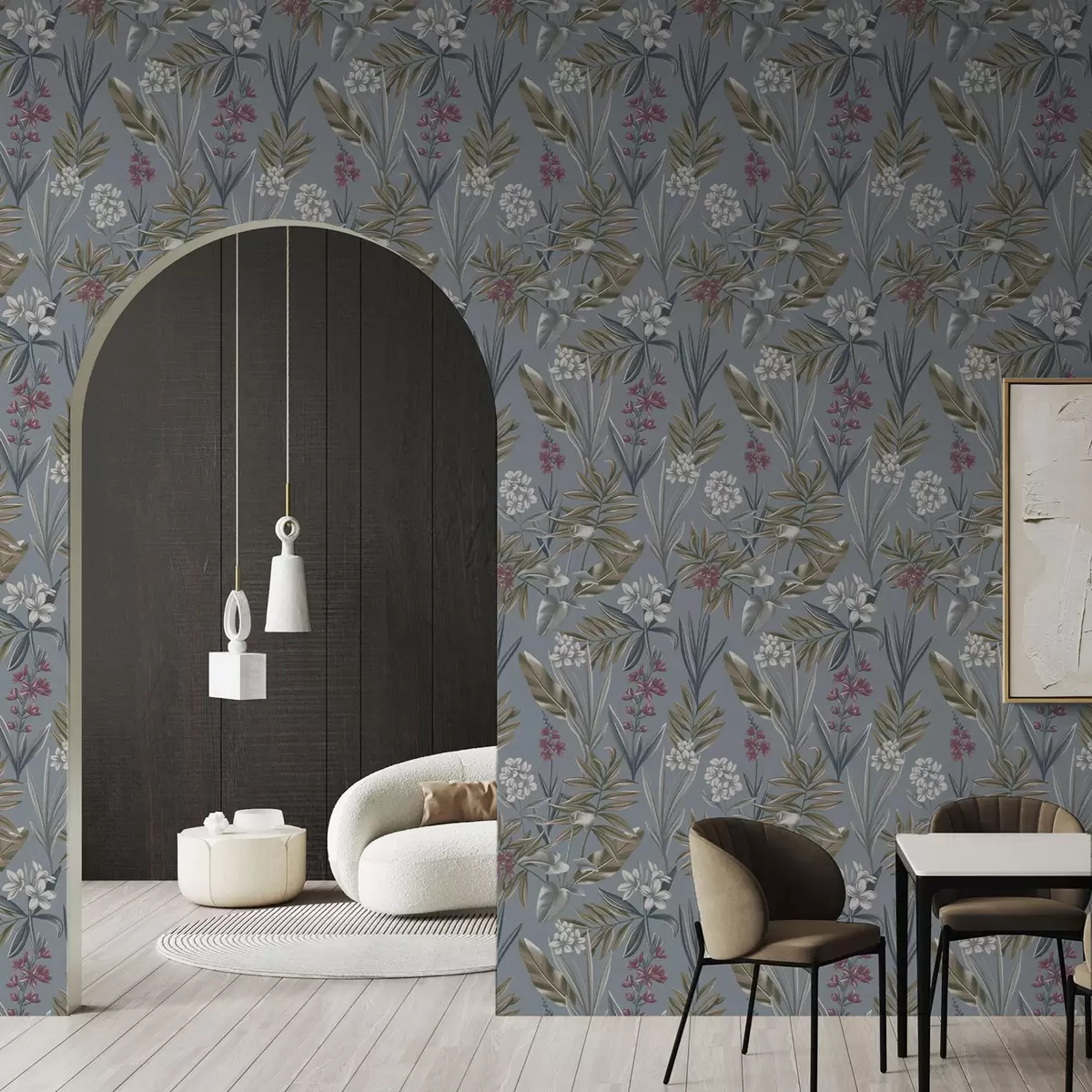 Bakgrund Blommiga grenar på en blågrå bakgrund a00350