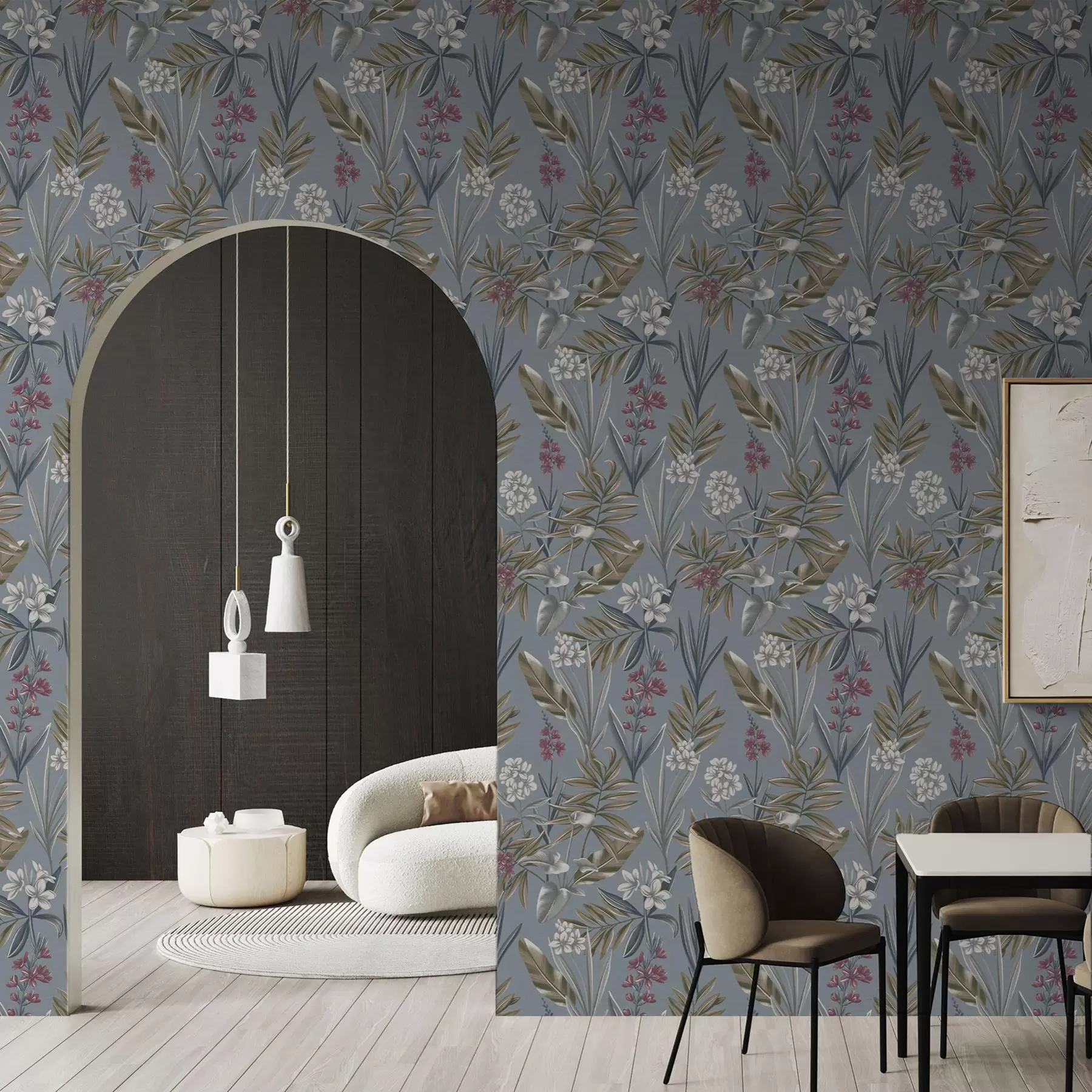 Fototapet Blommiga grenar på en blågrå bakgrund a00350