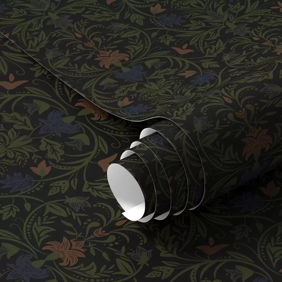 Fototapet Mörk prydnad med växter i klassisk stil a00412