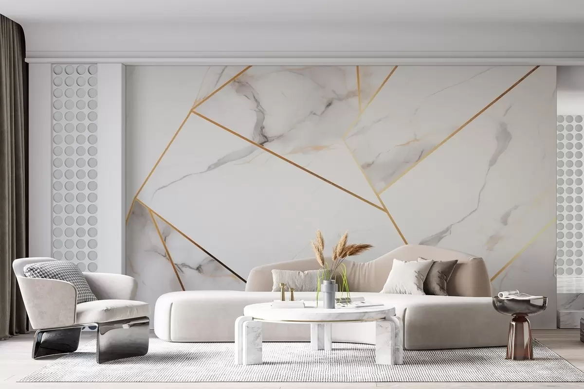 Fototapet Imitation av marmoryta med gult geometriskt mönster w09363