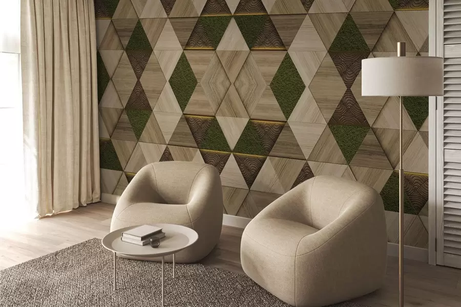 Fototapet Geometrisk träprydnad med mossa w04459