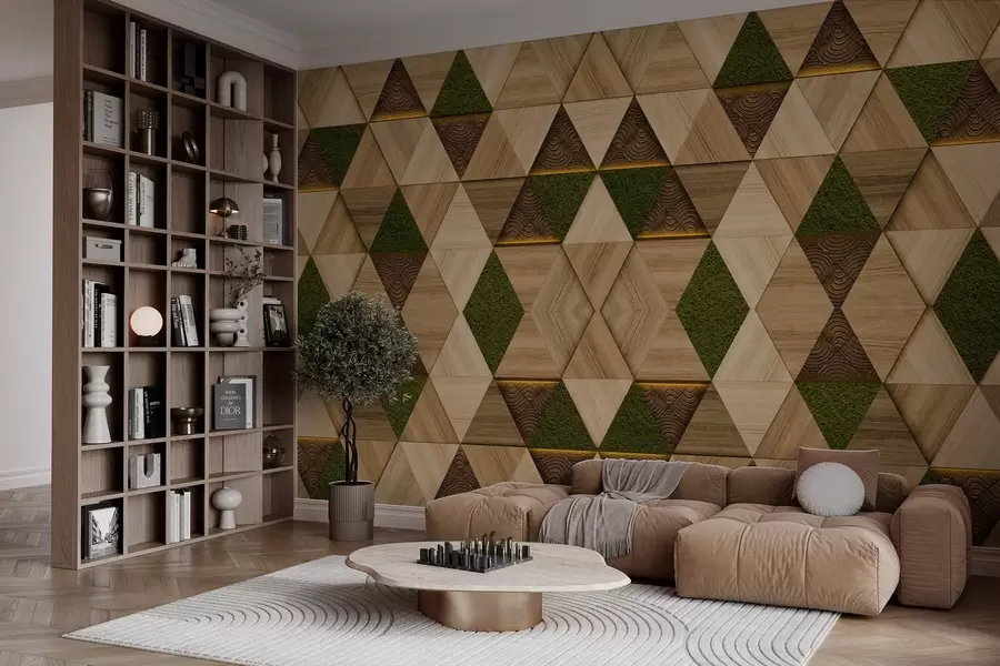 Fototapet Geometrisk träprydnad med mossa w04459