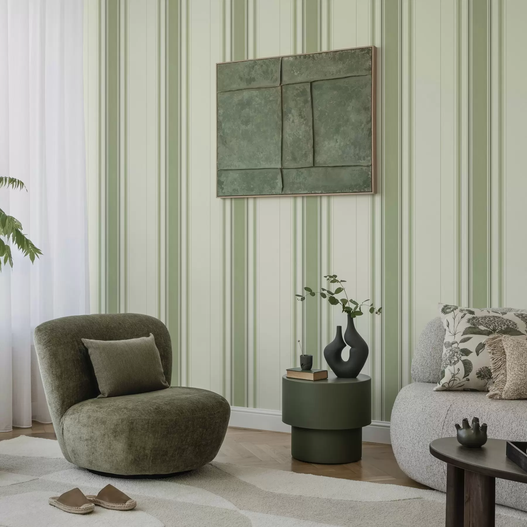 Fototapet Krämfärgad bakgrund med en bred grön mittremsa a00519