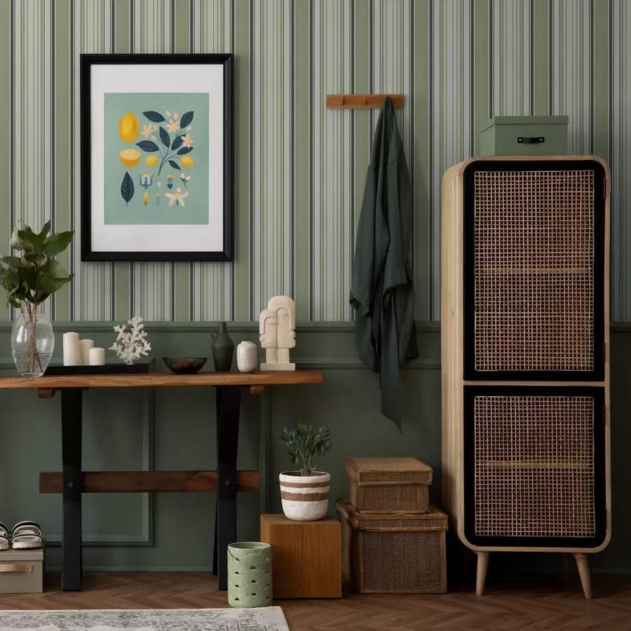 Fototapet Krämfärgad bakgrund med en blandning av gröna och svarta ränder a00563