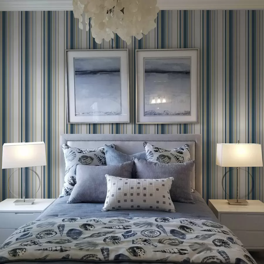 Fototapet Kontrasterande blå och gula ränder på vit bakgrund a00566