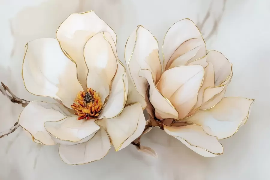 Fototapet Stora ljusa magnoliablommor med mjuka kronblad w09308