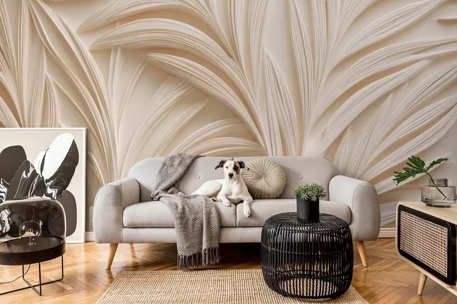 Fototapet Dekorativa beige löv i 3D-stil w09351