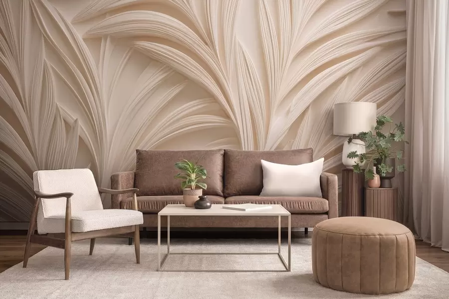 Fototapet Dekorativa beige löv i 3D-stil w09351