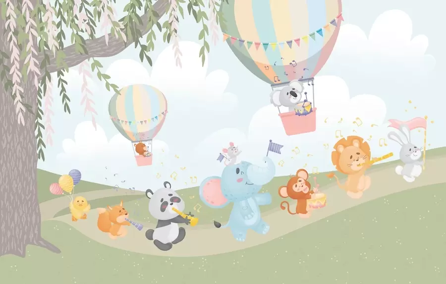 Fototapet Landskap med djur som spelar musikinstrument w04200