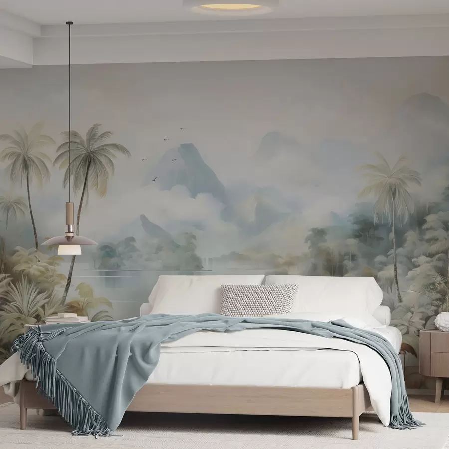 Fototapet Flod i djungeln nära bergen w04536