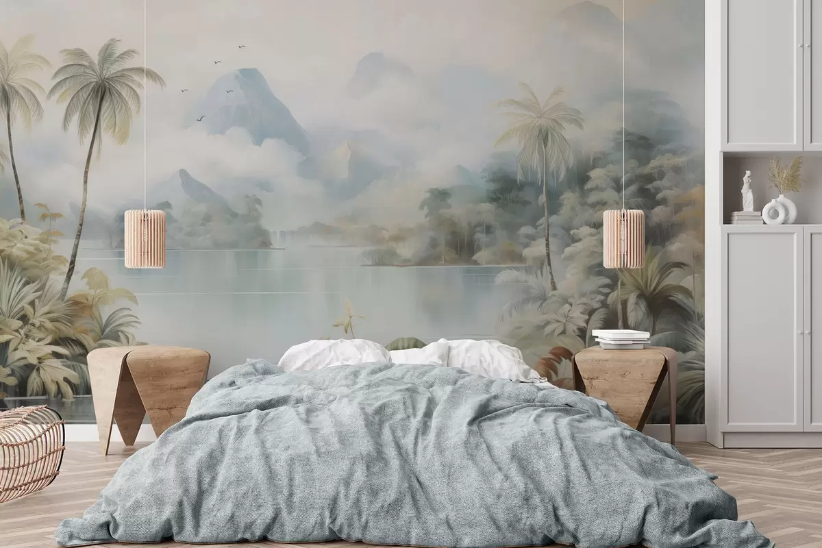 Fototapet Flod i djungeln nära bergen w04536