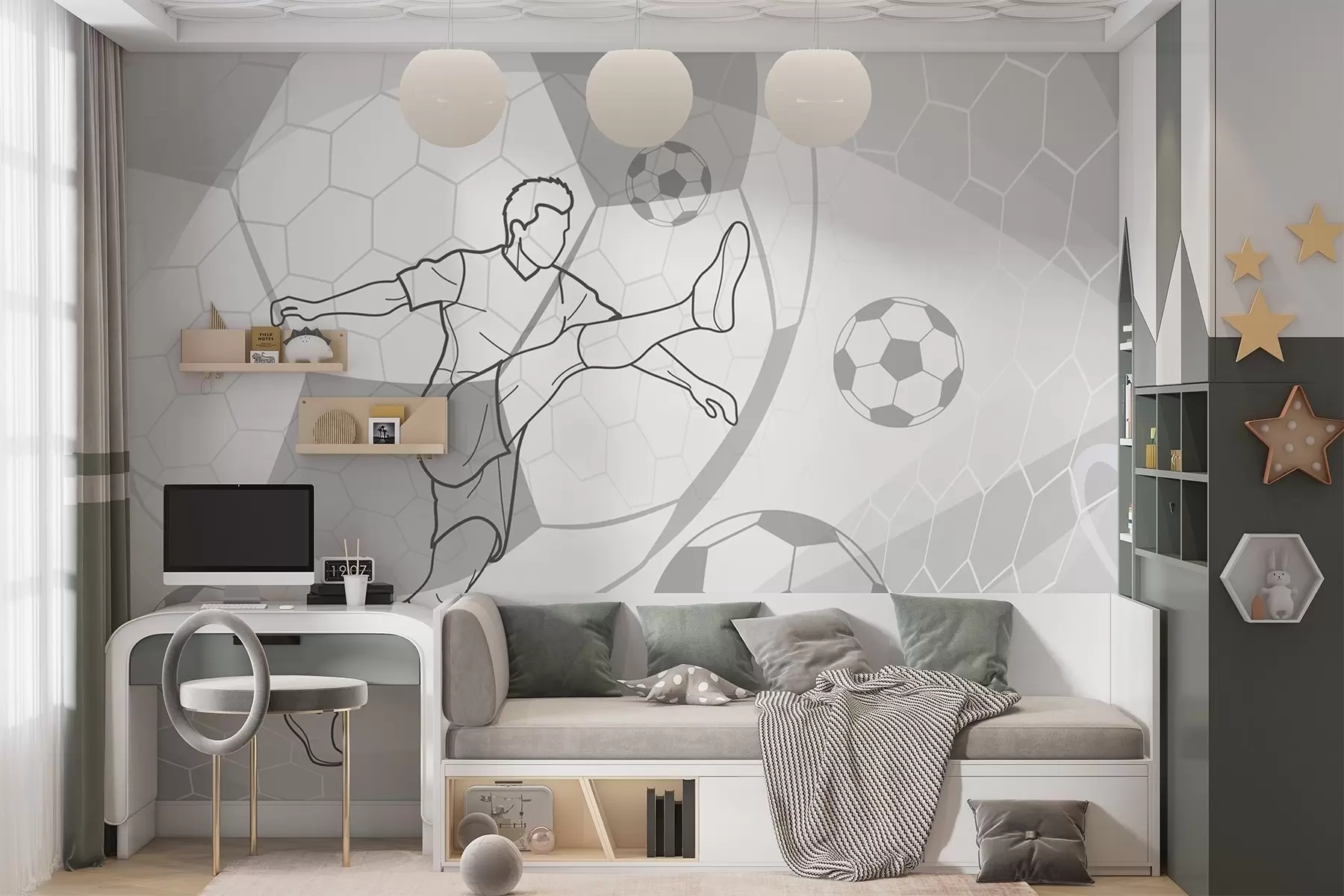 Fototapet Fotbollsspelare och bollar w04601v1