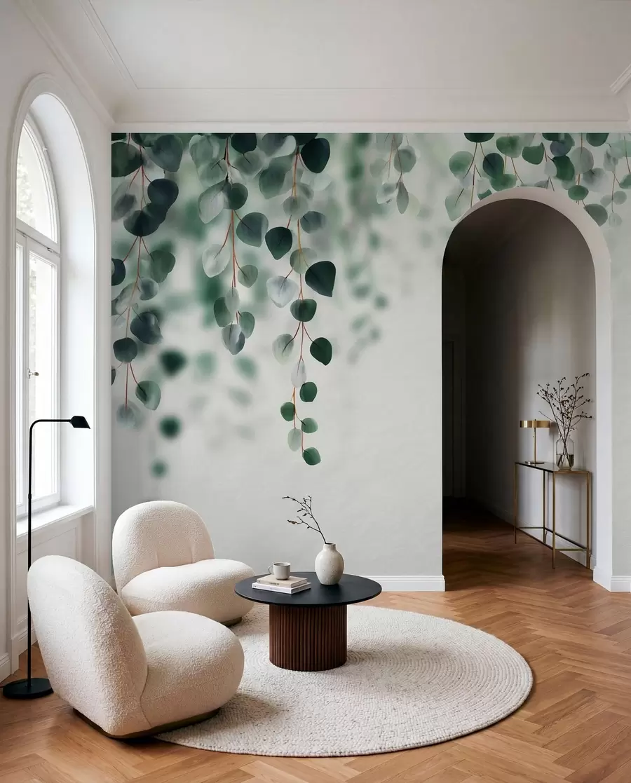 Fototapet Fallande eukalyptus på ljus bakgrund w04393