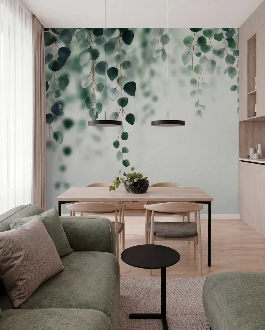 Fototapet Fallande eukalyptus på ljus bakgrund w04393