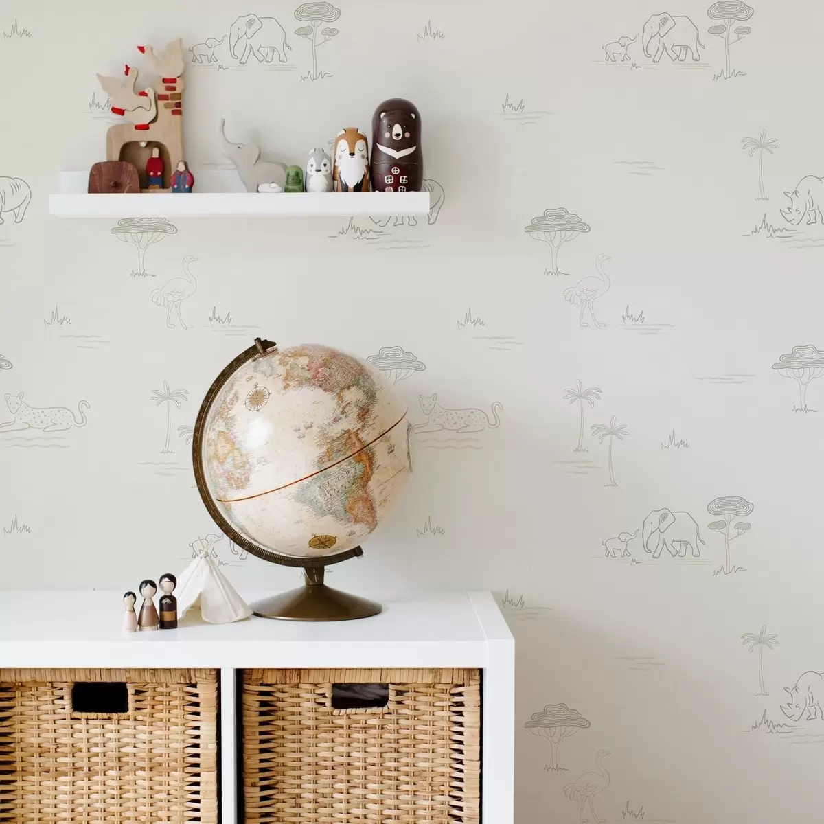 Bakgrund Minimalistisk safari: elefanter, noshörningar, leoparder och palmer a00492