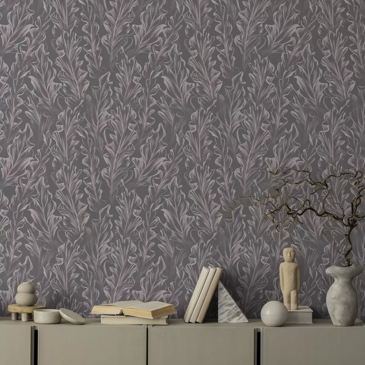 Bakgrund Flödande bladvågor på grafitbakgrund, hög kontrast a00495v1