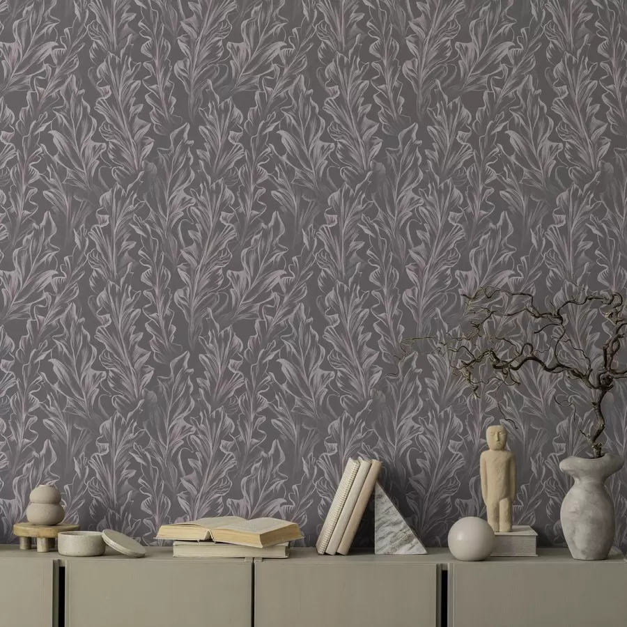 Fototapet Flödande bladvågor på grafitbakgrund, hög kontrast a00495v1