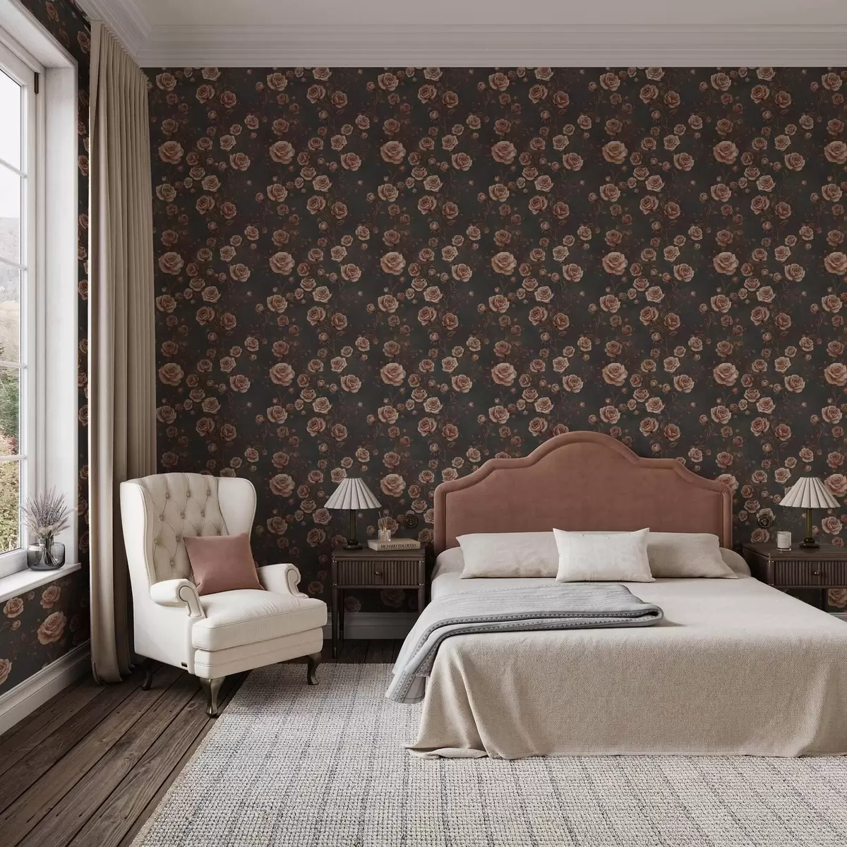 Bakgrund Vintage-rosor på grafitbakgrund, terrakottapalett a00497v1