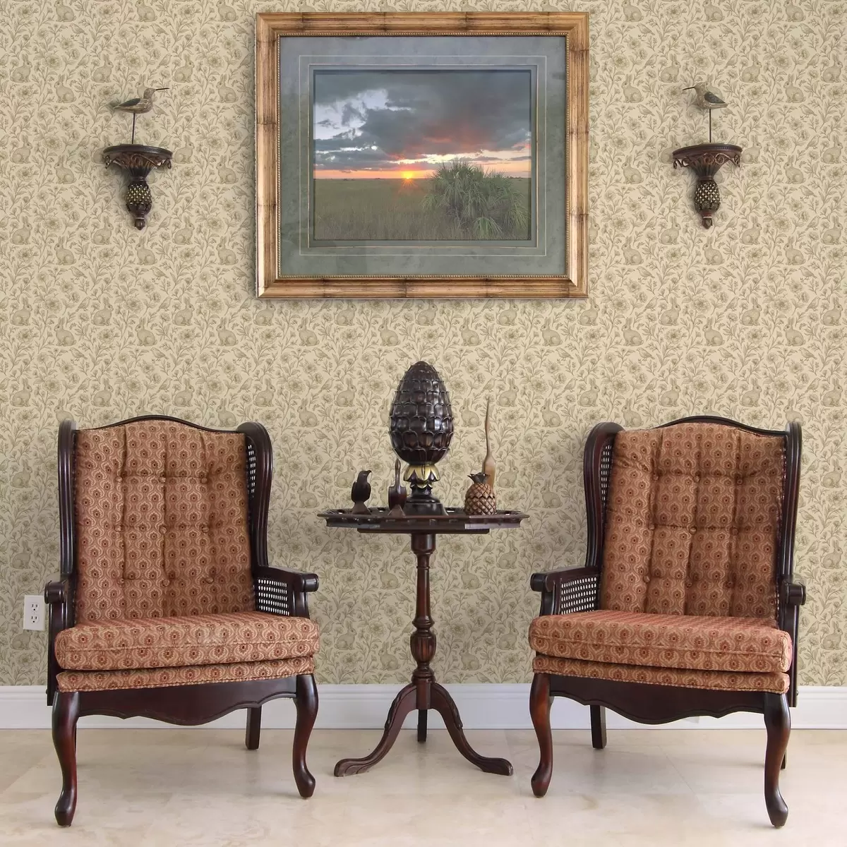 Bakgrund Kaniner och fåglar i blommönster a00571