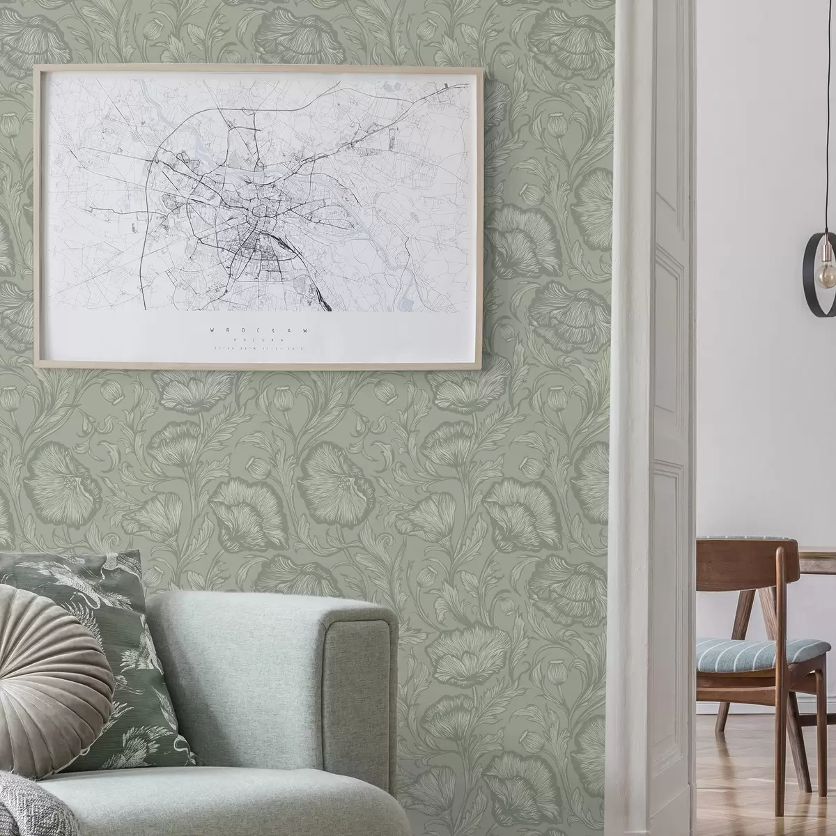 Bakgrund Linje-konst vallmo på en grågrön bakgrund a00572v1