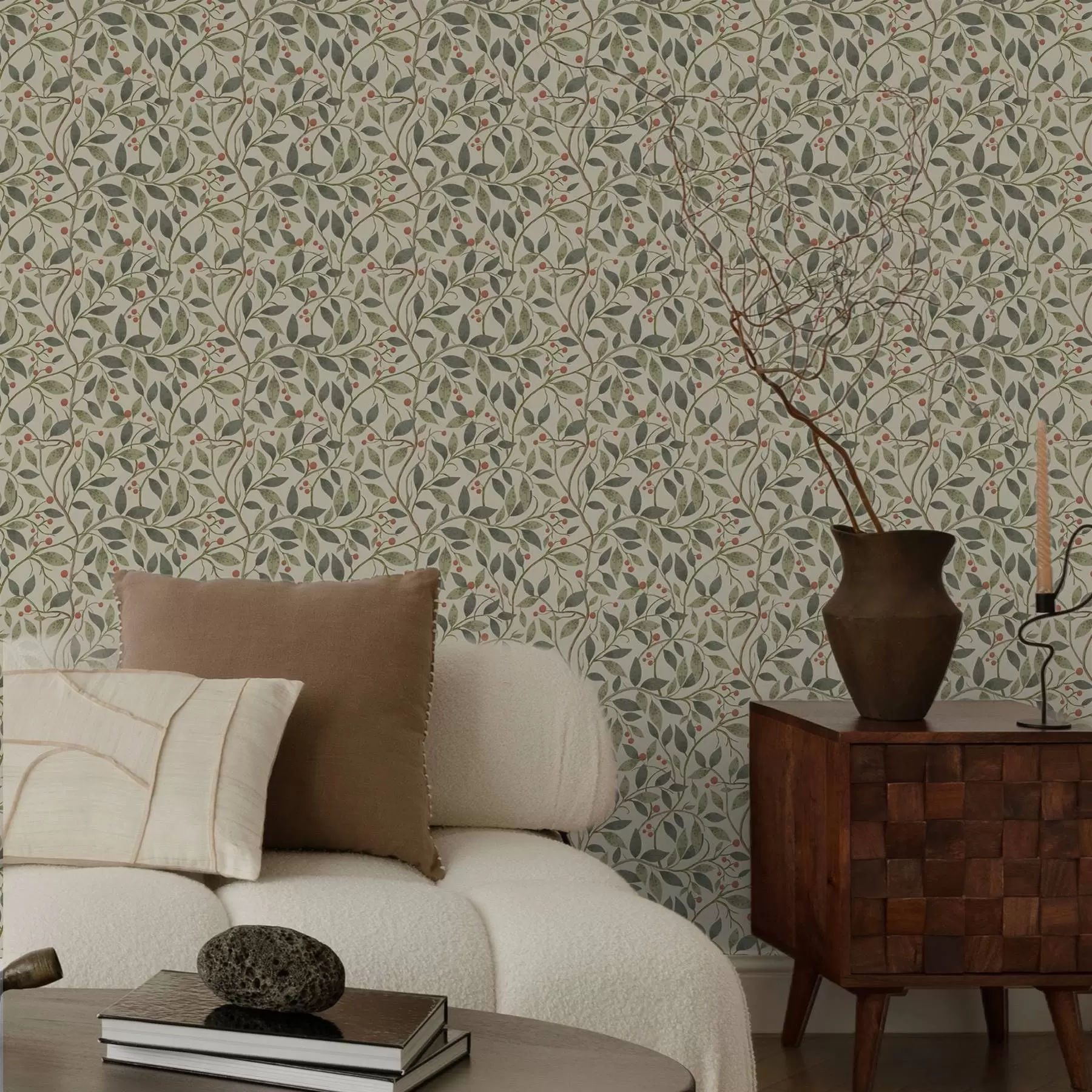 Fototapet Olivkvistar med bär på en varm ljus bakgrund a00573