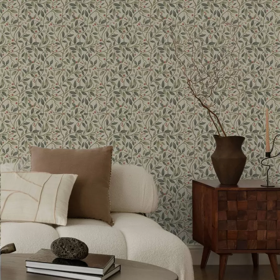 Fototapet Olivkvistar med bär på en varm ljus bakgrund a00573