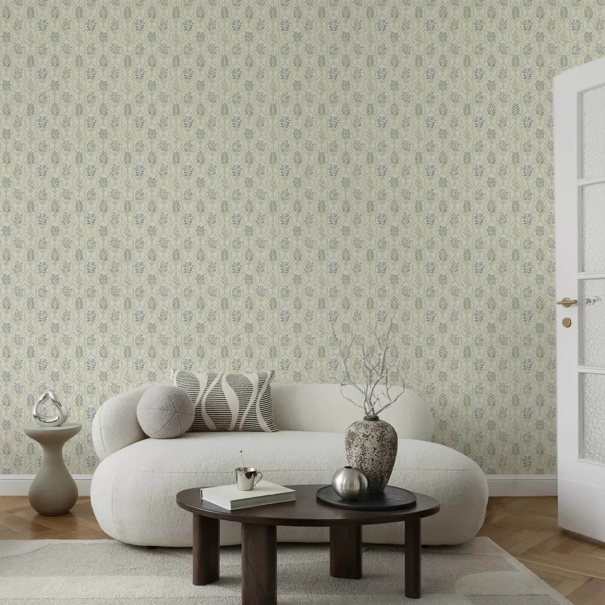 Bakgrund Botaniska medaljonger i ett galler, pastellfärger a00579