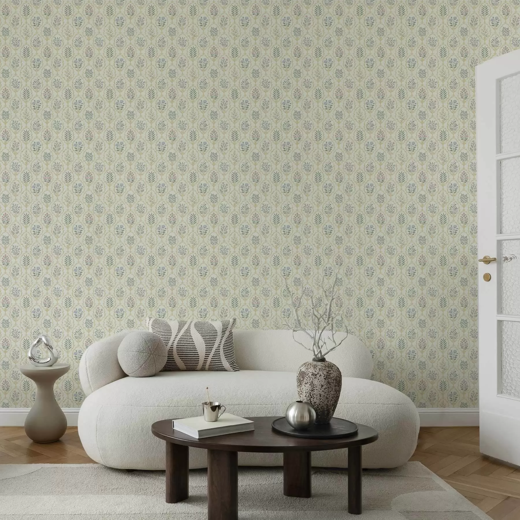 Fototapet Botaniska medaljonger i ett galler, pastellfärger a00579