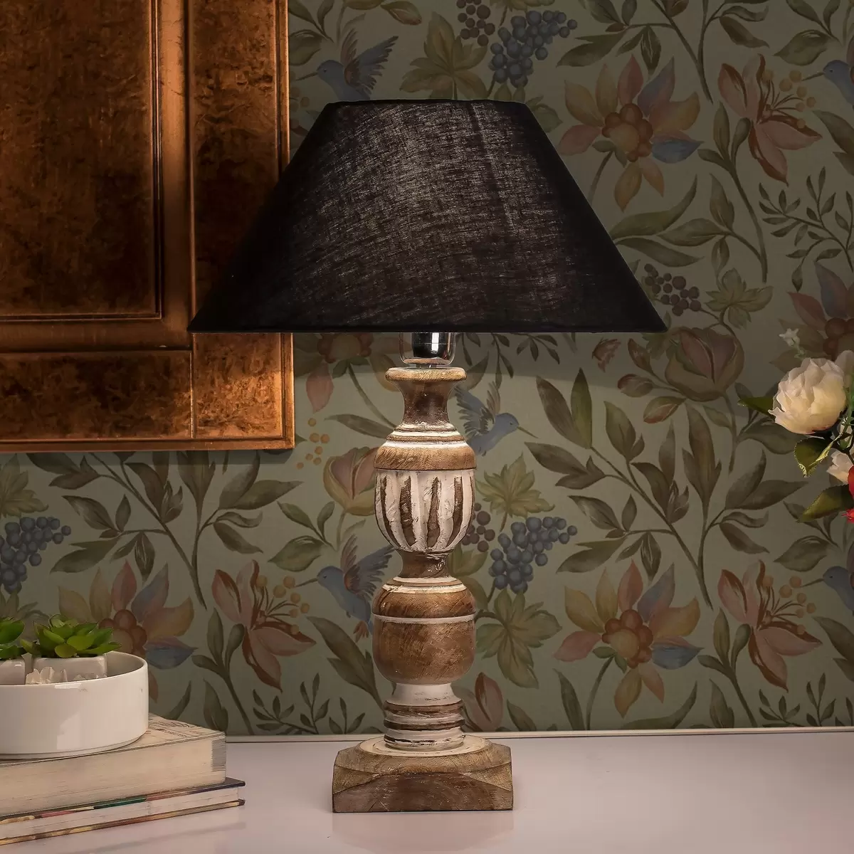 Bakgrund Vintage blommor och fåglar med druvor på en olivgrön bakgrund a00594