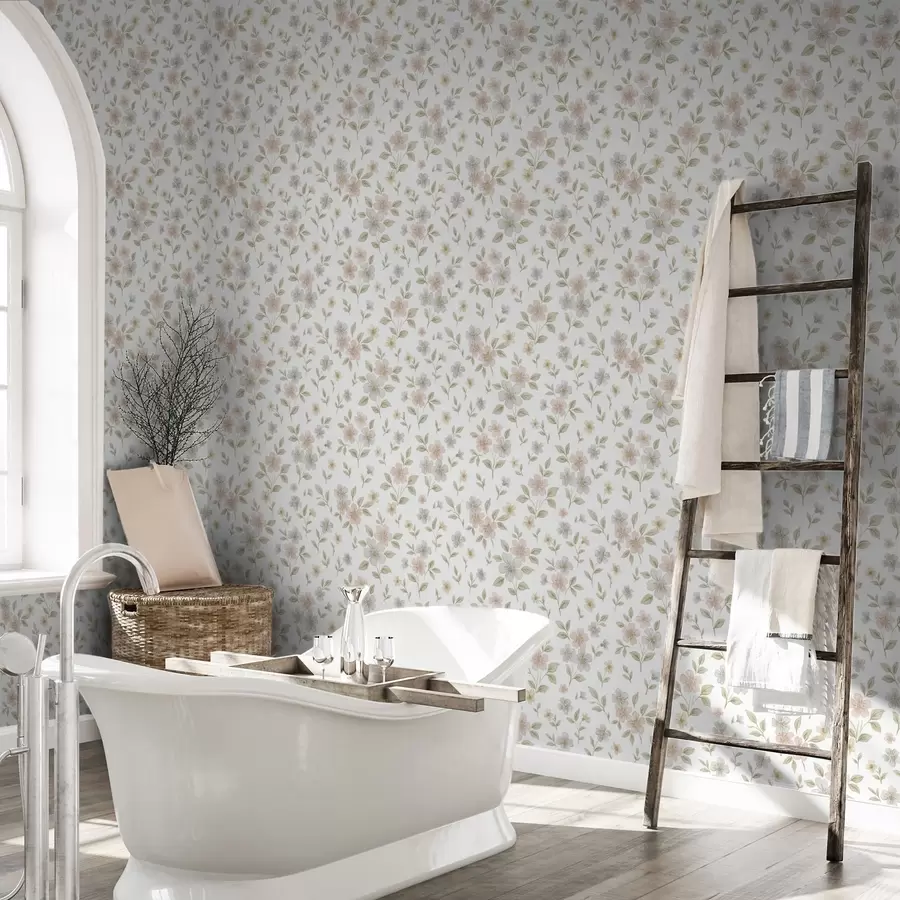 Fototapet Små akvarellblommor i pastellfärger på vitt a00596v1