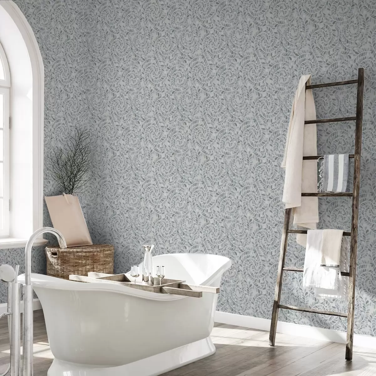 Bakgrund Spiralformade blad i en blågrågrön färgskala a00602