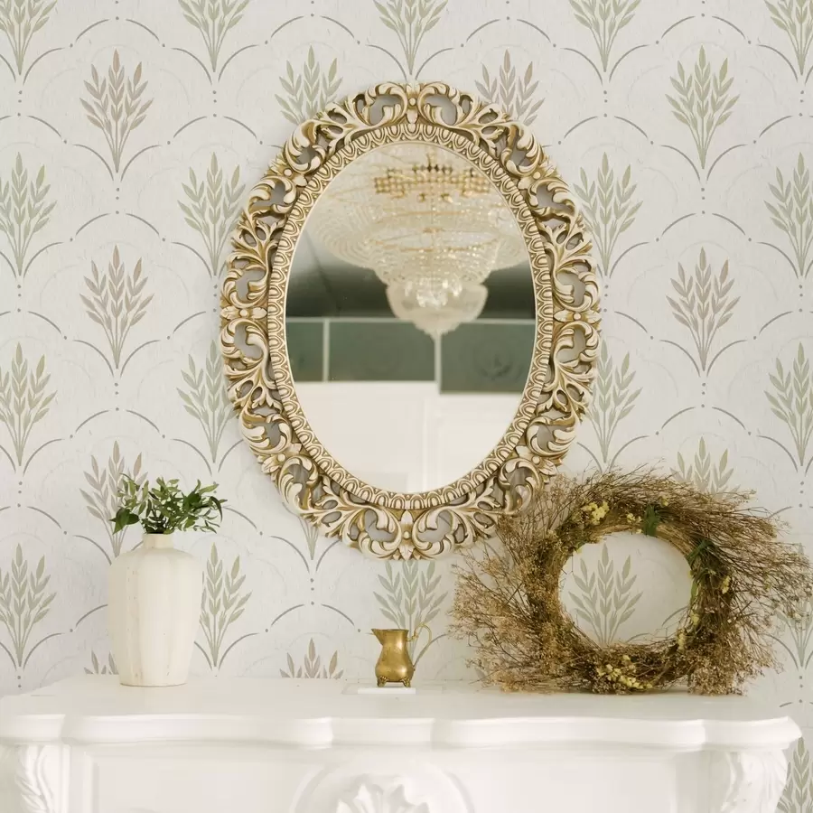 Fototapet Vete i ett välvt ornament, mjuka pastellfärger på vitt a00607v1