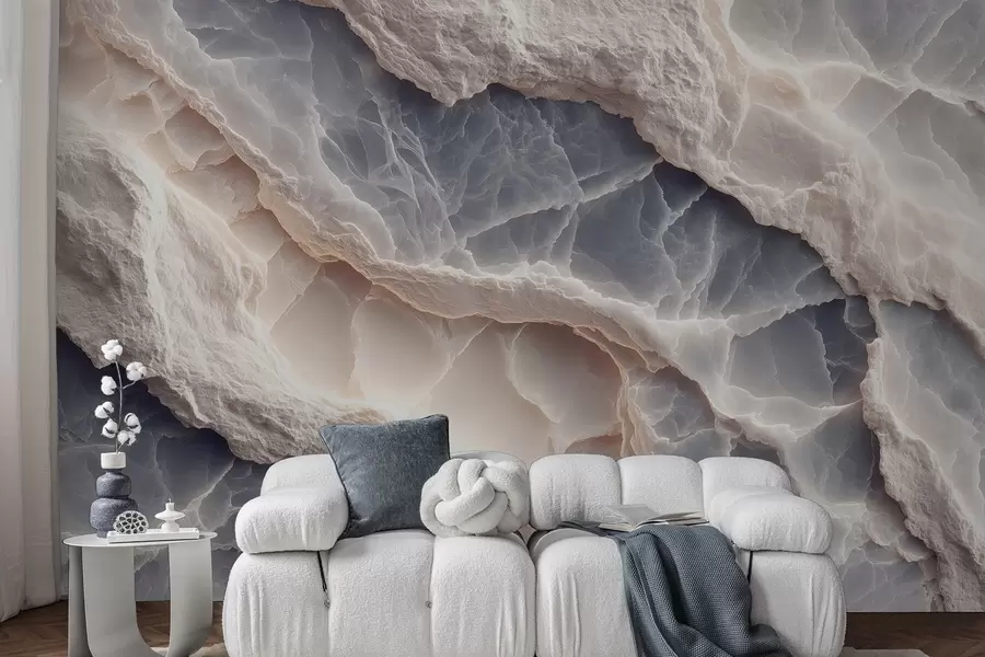 Fototapet Elegant abstraktion i stil med marmorlager och mineraler i blåbeige färg w09408